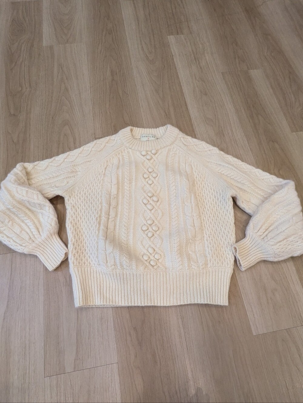 J Crew Demylee Wool Mohair Chunky Sweater Size M Cream Balloon Sleeve